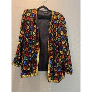 Tan Chho Women's Beaded Sequin Jacket Blazer Multi Color Mosaic